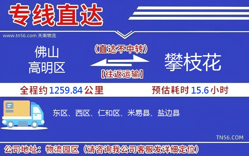佛山高明區到攀枝花物流公司 佛山高明區到攀枝花物流公司