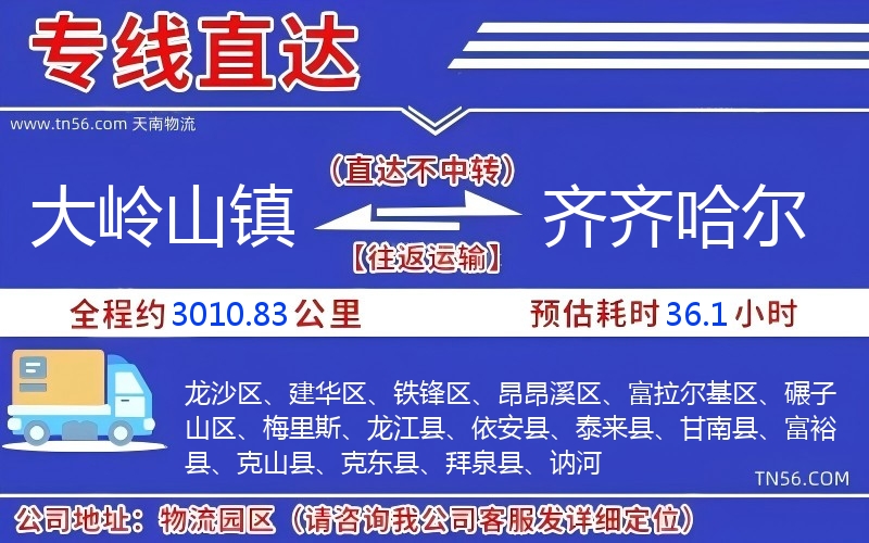 大嶺山鎮(zhèn)到齊齊哈爾物流公司 大嶺山鎮(zhèn)到齊齊哈爾物流公司